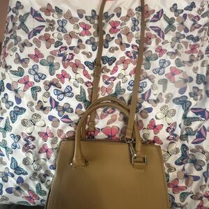 Steve Madden Tan Leather Satchel with Dual Handles and Crossbody Strap